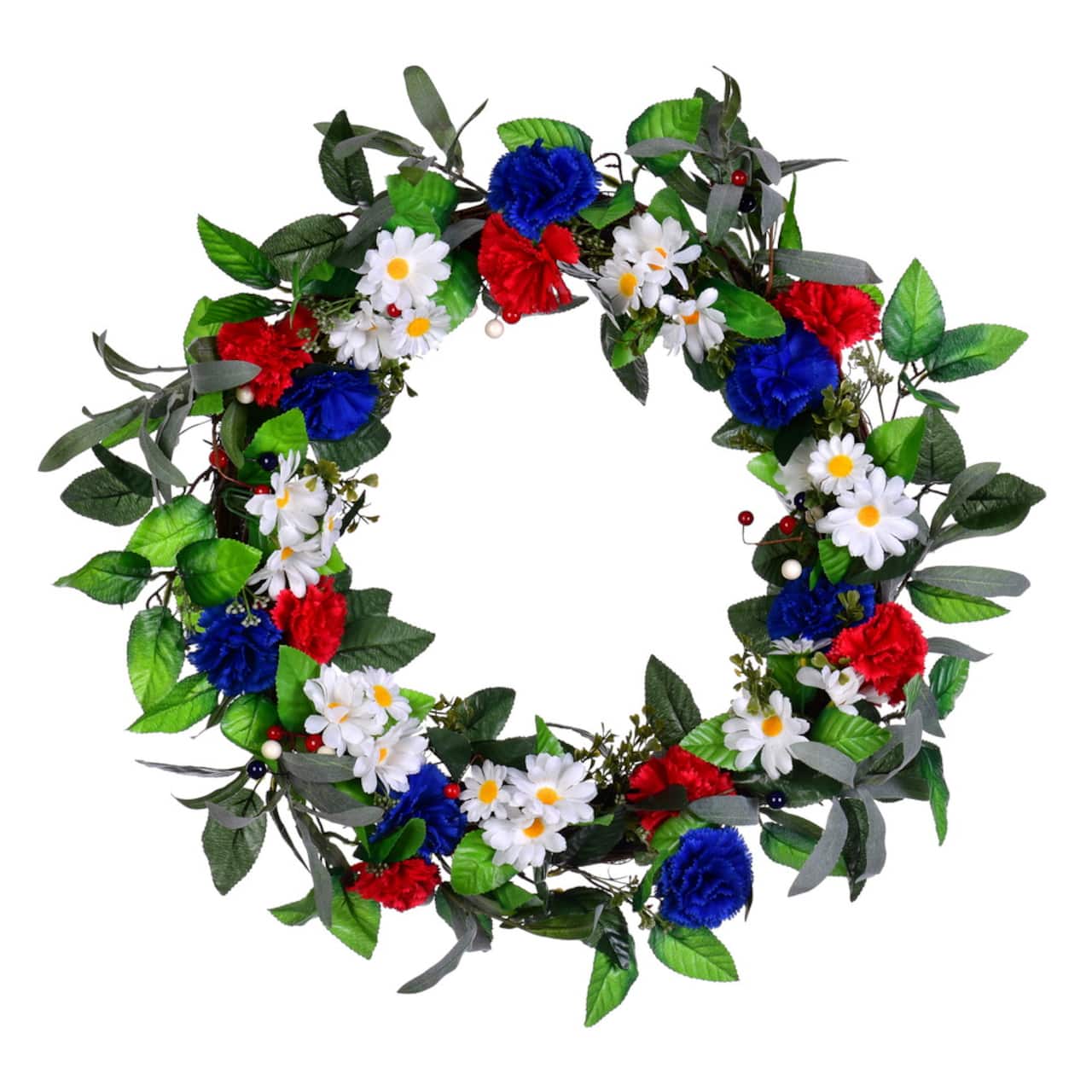 22" Red, White & Blue Floral Wreath With Berries